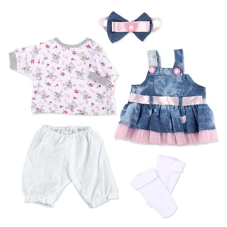 Reborn Baby Dolls Clothes Denim Dress Suit for 20"- 22" Girl Baby Clothing Baby Sets Matching Clothing 4 pcs Set Minibabydolls® Minibabydolls®