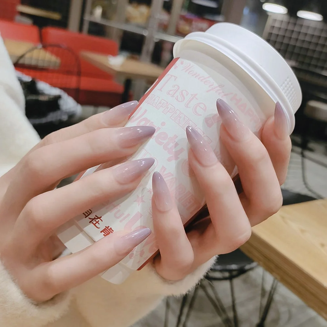 24Pcs/box Artificial Nails With Glue Gradients Wear Long Paragraph Fashion Manicure Patch False Nails Press On Nails For Girls