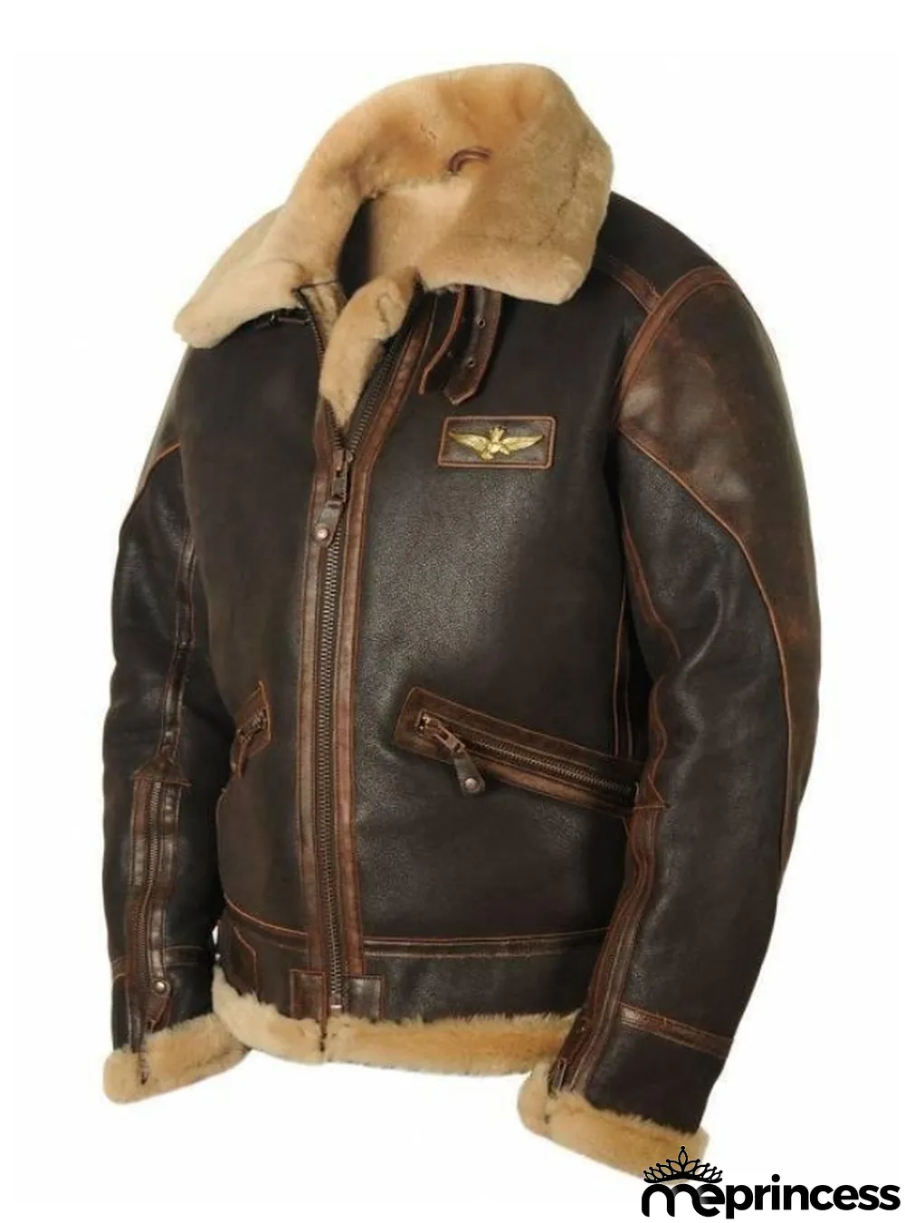 Fall/Winter Brown Turndown Collar Zippered Scoop Pockets Zippered Fit Youth Casual Jacket