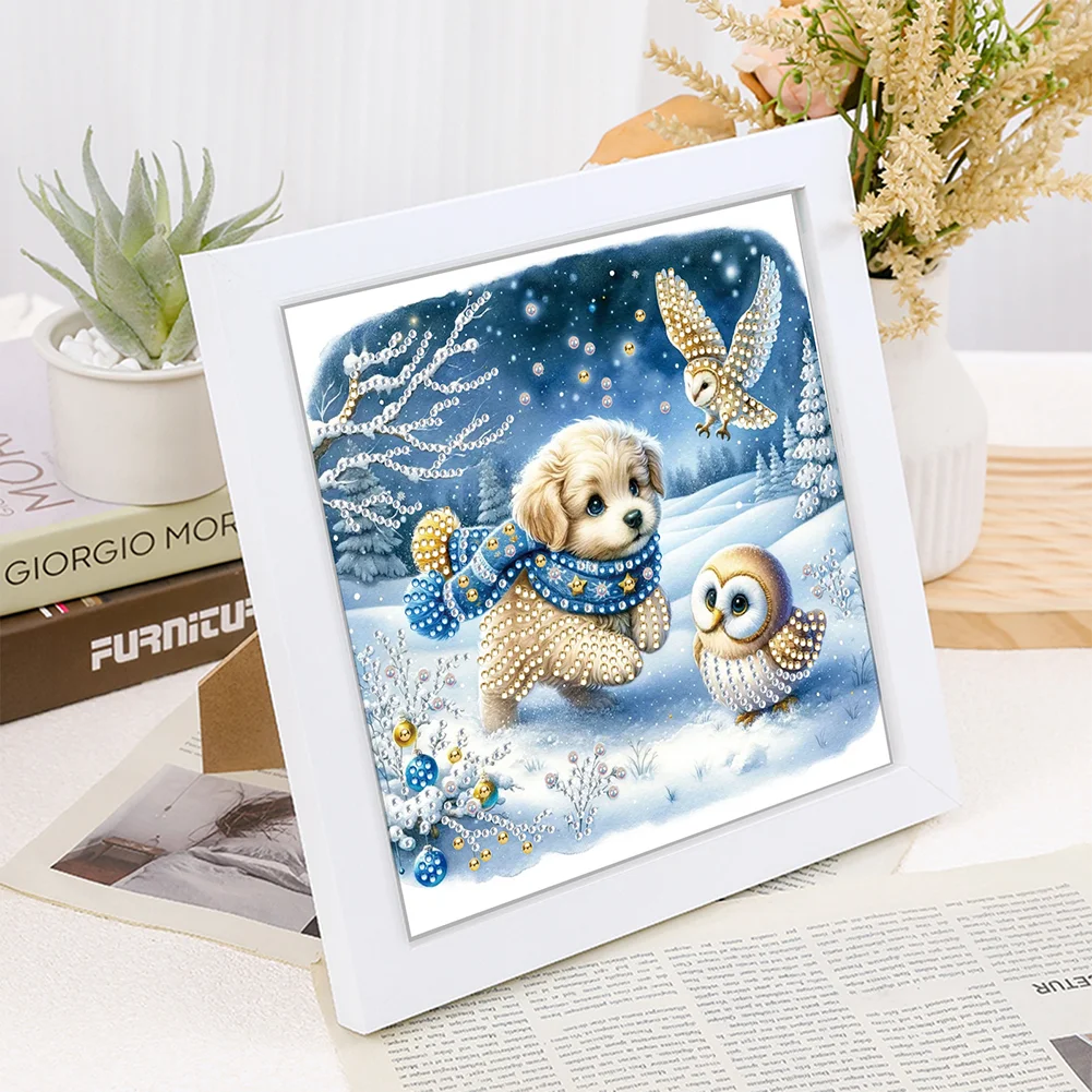 5D DIY Partial Special Shaped Drill Diamond Painting Kit Christmas Dog Decor(19.2*19.2cm)【With Frame】