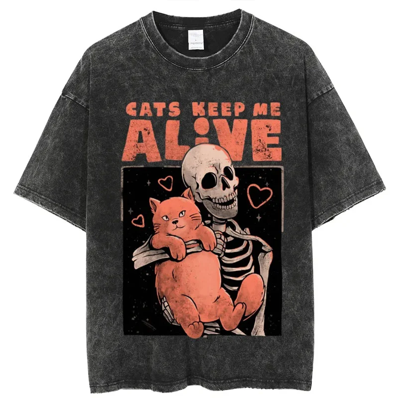 Cat Keep Me Alive Retro Batik Printed T-Shirt