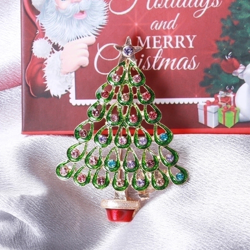 Fashion Pin Christmas Tree Alloy Inlay Rhinestones Women'S Brooches