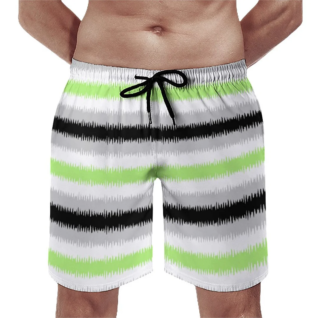 Gray Green Black Agender Pride Zig Zag Men's Swim Trunks Summer Board Shorts Quick Dry Beach Short with Pockets