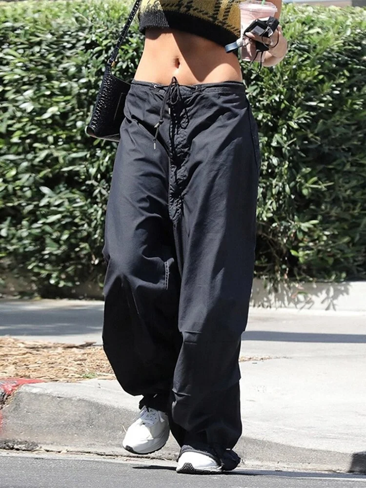Jacqueline Summer Drawstring Zip Cargo Pants Women y2k clothes Loose Hip Hop Trousers Jogger Fashion Casual Retro Wide Leg Pants
