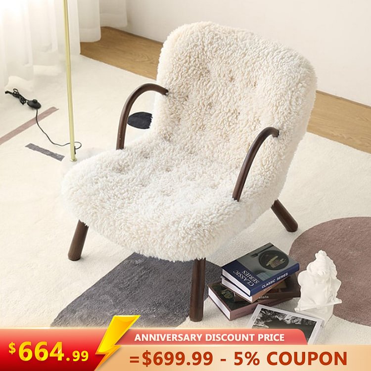 Homemys White & Natural Modern Cushion Accent Chair 