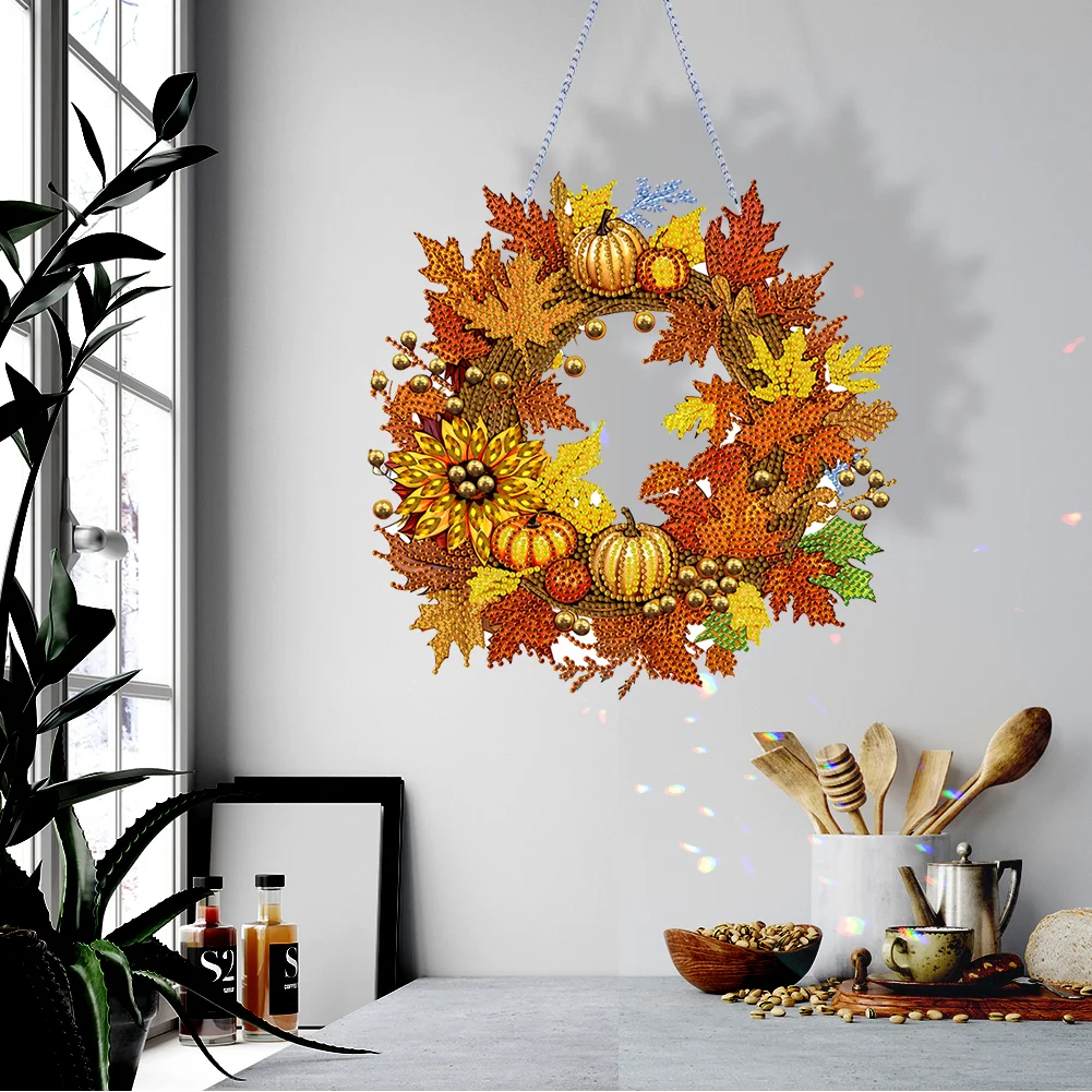 DIY Autumn Pumpkin Acrylic Single Side Special Shaped Diamond Painting Wreath Ornament