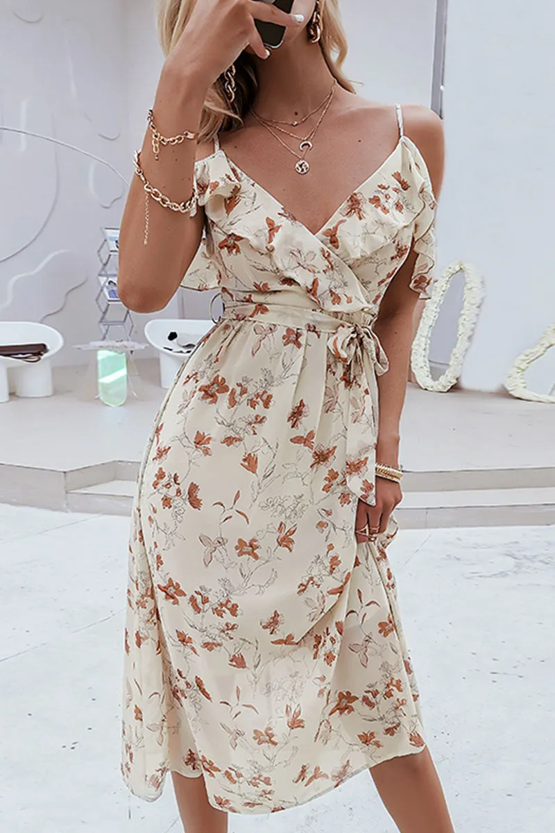 Fashion Bohemian Print Split Joint V Neck A Line Dresses