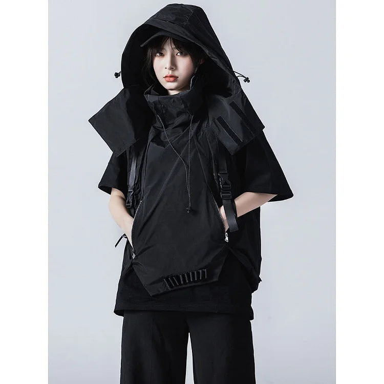 Dawfashion Techwear Streetwear-Diablo Functional Wind Hip Hop Hooded Tactical Vest Jacket-Streetfashion-Darkwear-Techwear