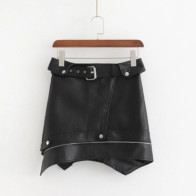 Faux Leather Women Mini Skirt Black PU Belt Zipper Short Bottoms High Waist Female Skirts 2020 Autumn New Fashion Ladies Clothes