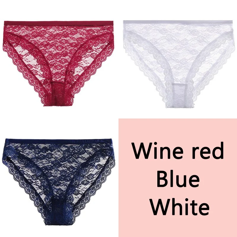 FINETOO Sexy Lace Panties Women 3Pcs/set Underpants M-2XL Big Size Underwear Sexy Floral Low Waist Briefs Panties Girls Lingerie