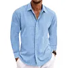 Camicia da uomo a maniche lunghe in cotone e lino con revers