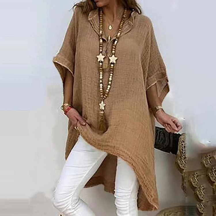 VChics Casual Loose Solid Color Batwing Tunic
