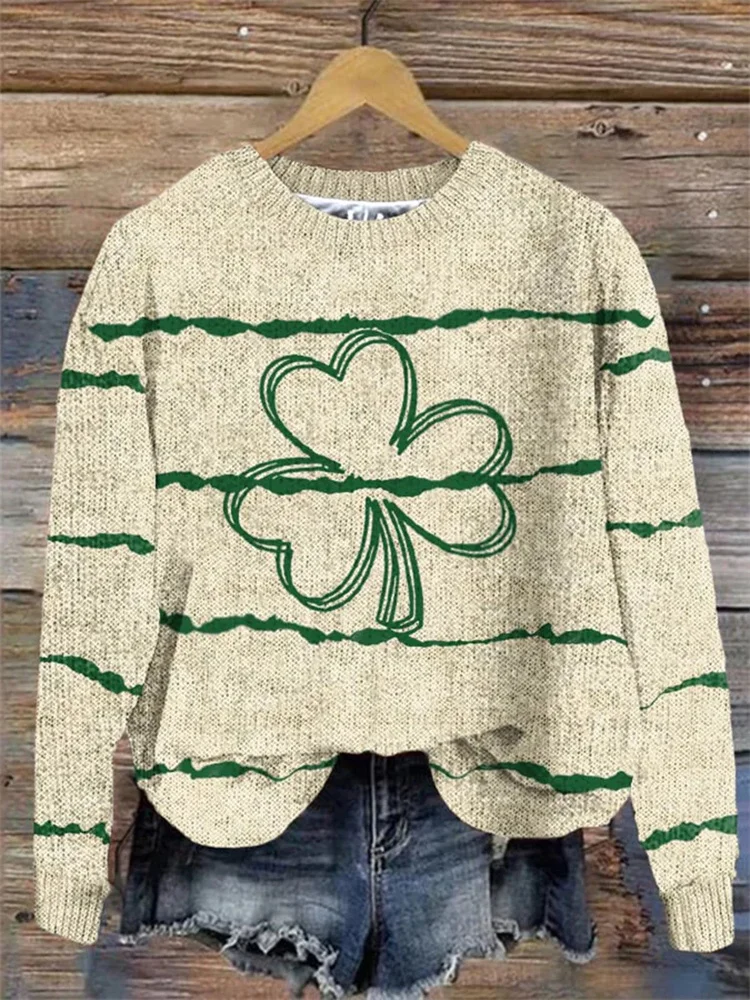 VChics St. Patrick's Day Lucky Shamrock Print Cozy Sweater