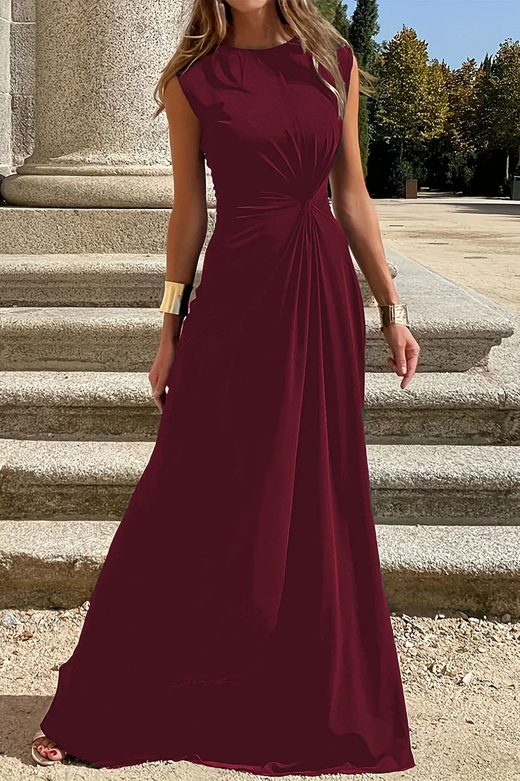 Elegant Simplicity Solid Fold O Neck Vest Dresses