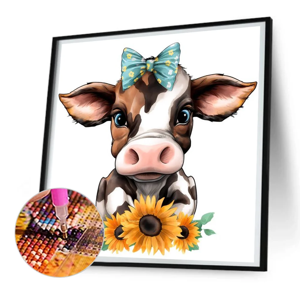 Full Round Diamond Painting 30*30cm - Sunflower Cow