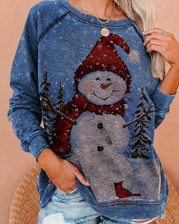 Christmas Plus Size Snowman Print Cute Sweatshirt