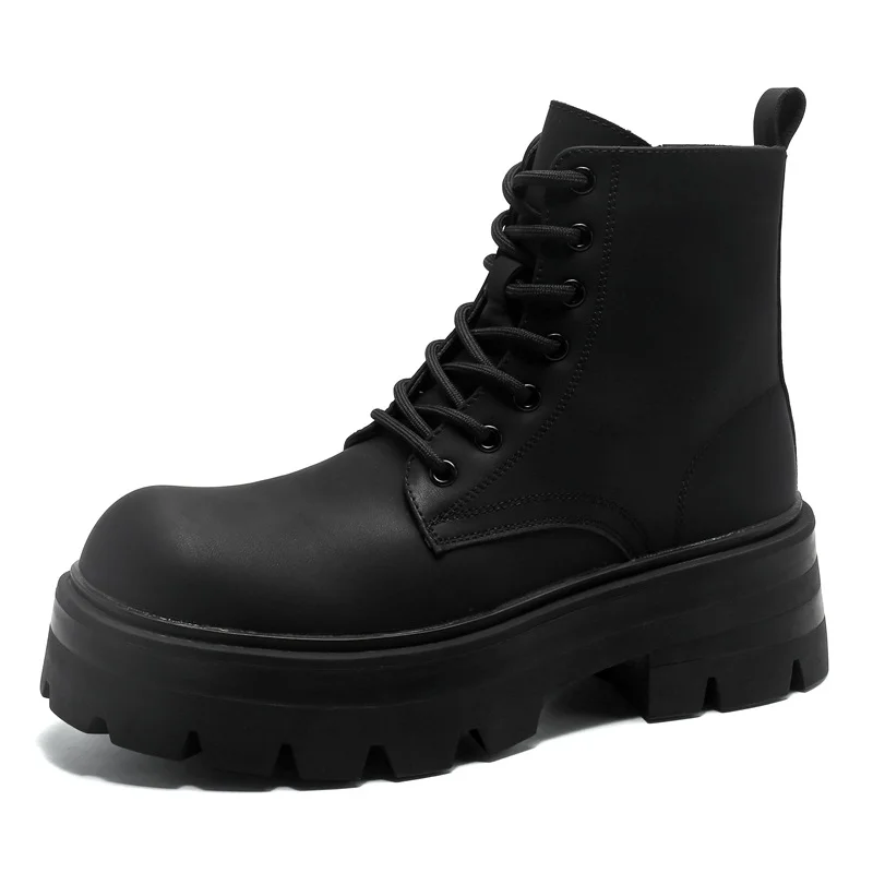 Colourp Colourp / Winter 2023 Thick Bottom Martin Boots Male Carbon Black Trend Plus Velvet Derby Shoes British Locomotive Short Boots 7531-R