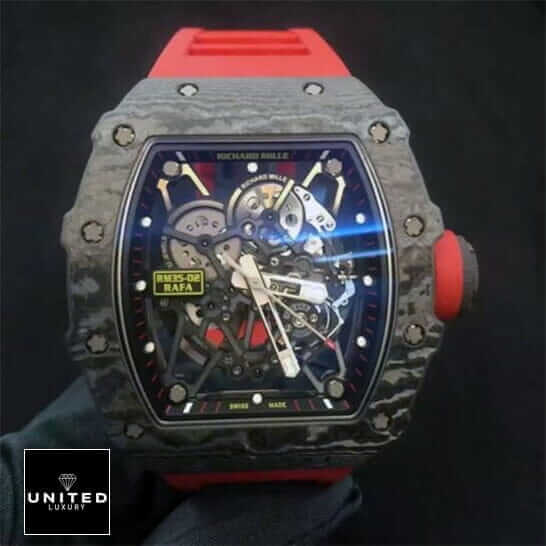 Richard Mille RM35-02 Rafa Black Bezel Red Bracelet Replica black background