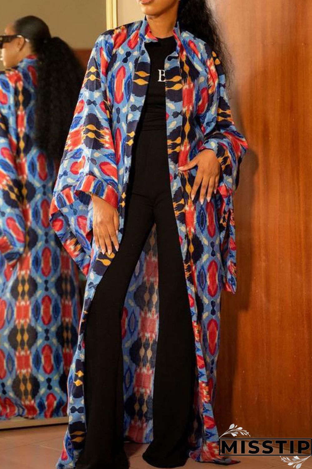 Blue Fashion Casual Print Patchwork Straight Dresses