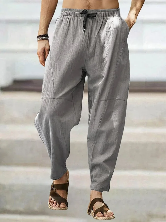 Men's solid color lace-up casual pants