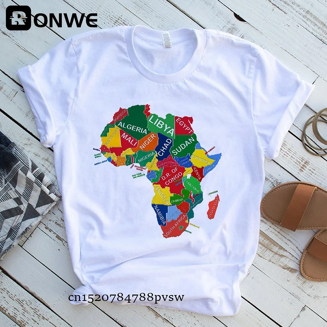 Africa Map Graphic Women T-shirts 2021 Summer Harajuku Female Tops Tee Girl White Printed Clothes Streetwear,Drop Ship
