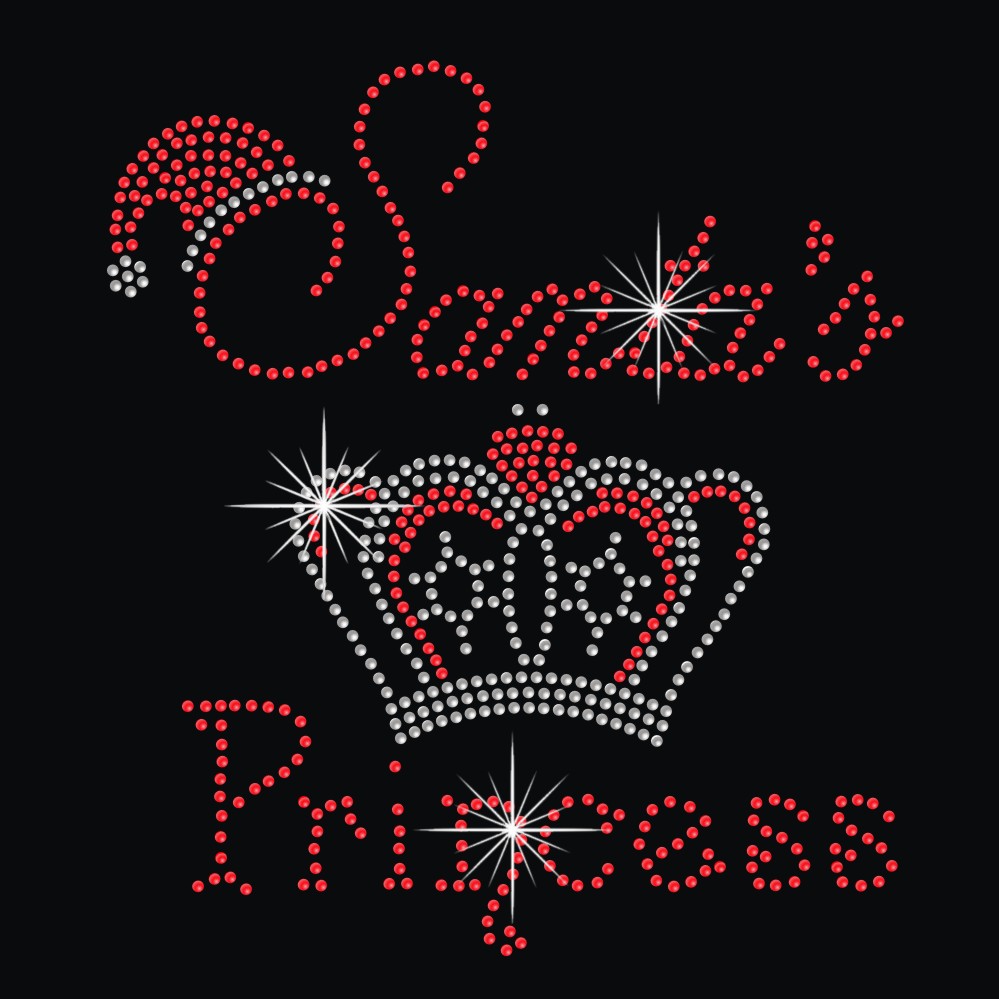 New stock design Santa's Princess hot fix rhinestone iron on heat transfers