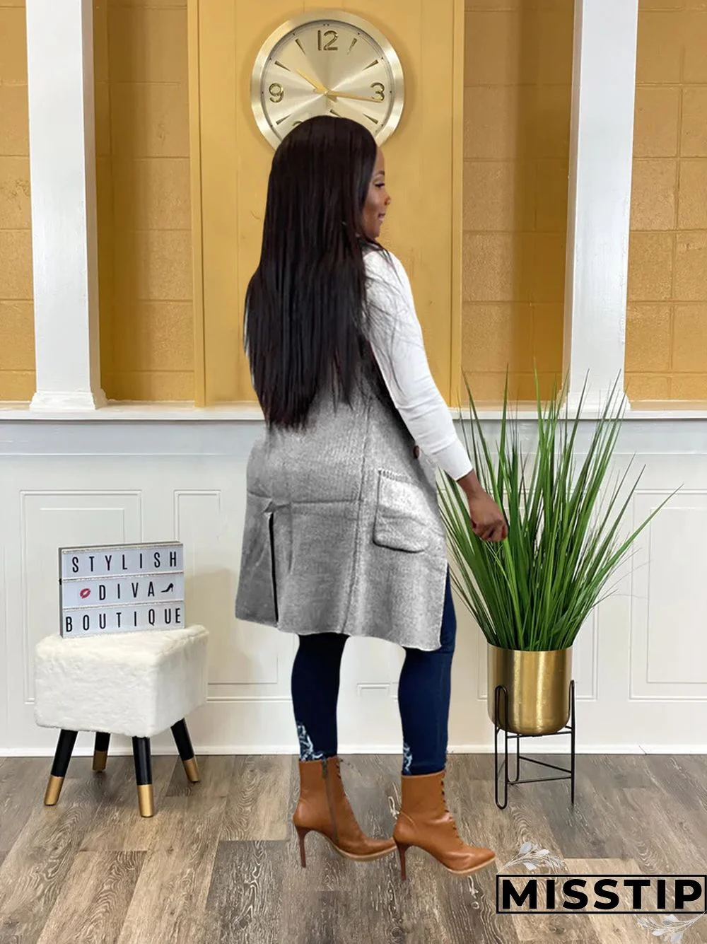 Solid Color Sleeveless knit Sweater Vest Cardigan