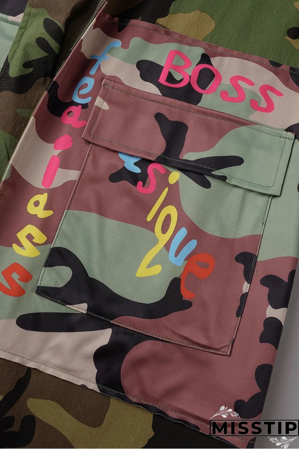 Camouflage Casual Street Print Camouflage Print Patchwork Turn-back Collar Outerwear