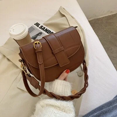 էѧӧܧ Branded Trendy PU Leather Saddle Crossbody Shoulder Bag for Women 2021 Spring and Summer Small Cute Handbags Purses