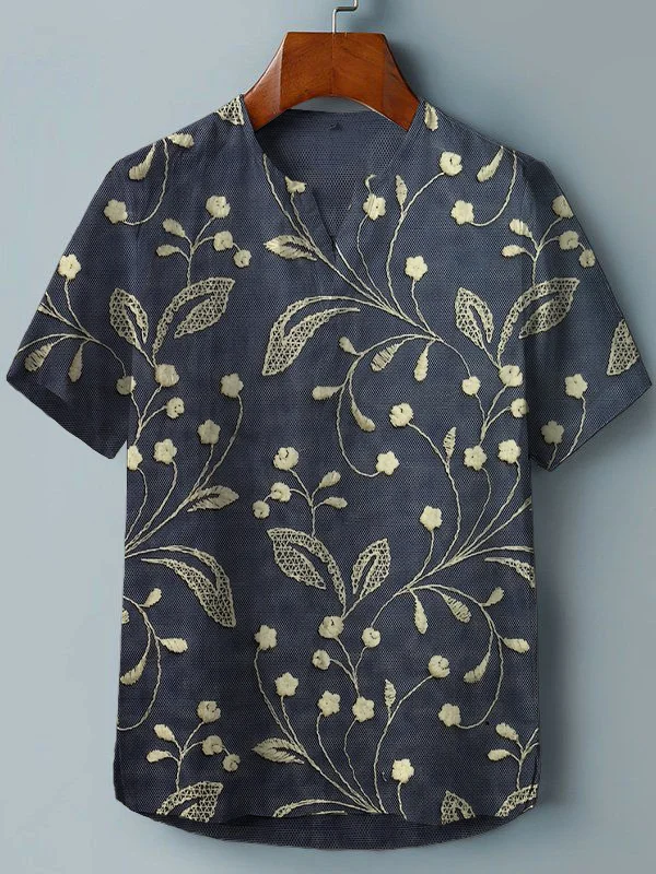 Women's Elegant Floral Vines Print V Neck T-Shirt