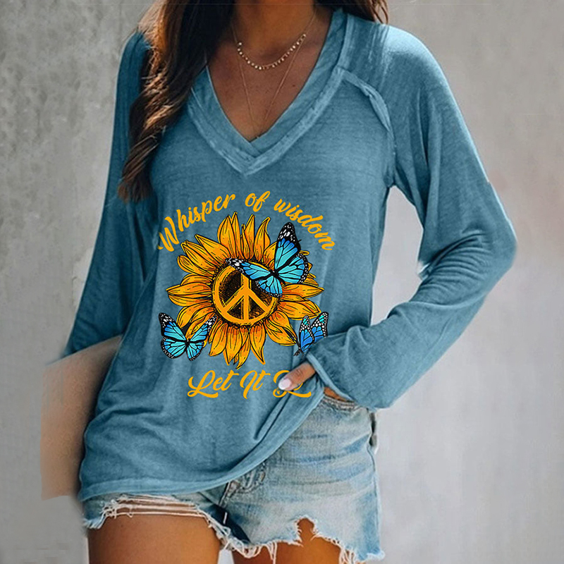 Whisper Of Wisdom Let It Be Long Sleeve V Neck T-Shirt wearshes