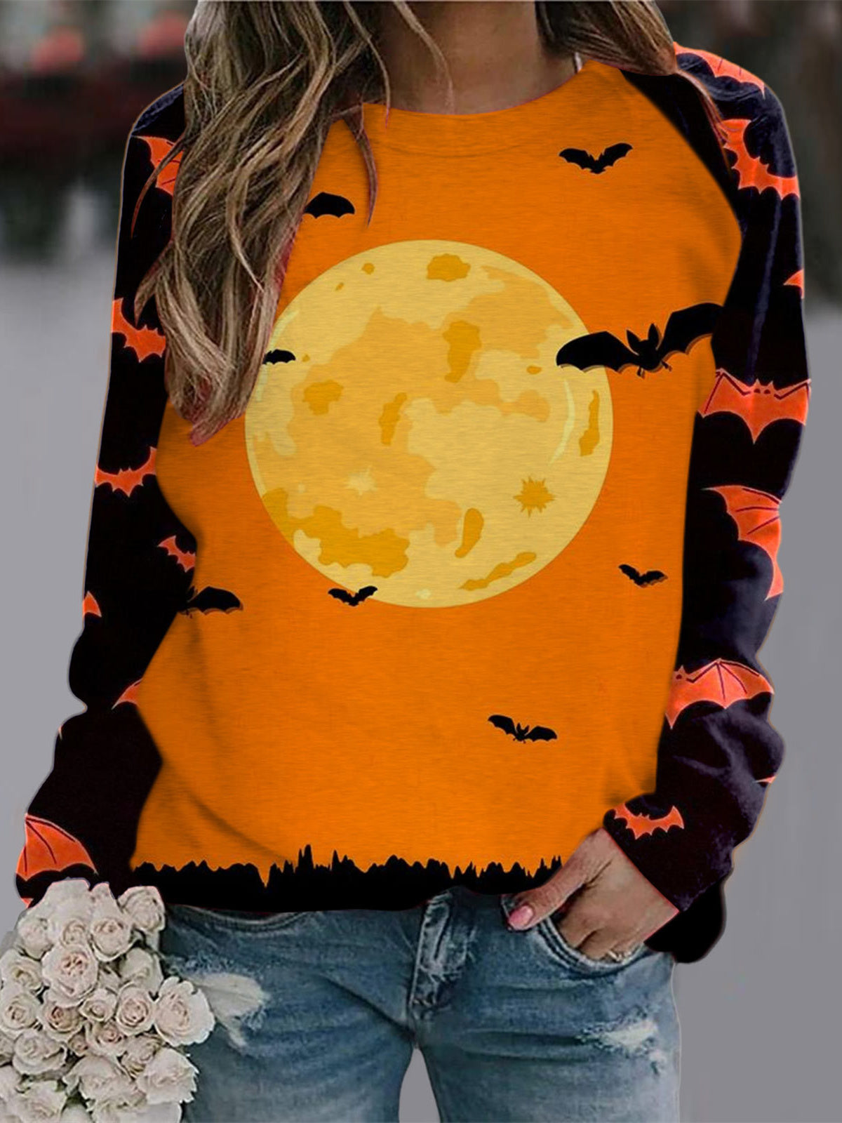 Women Long Sleeve V-neck Graphic Floral Printed Top