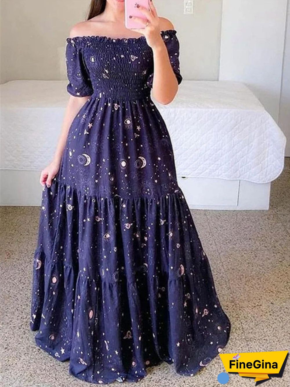Women Sleeveless Off-shoulder Floral Printed Dress