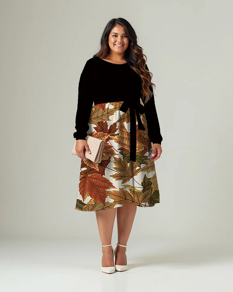 Plus Size Women's Maple Leaf Print Cross Back Dress