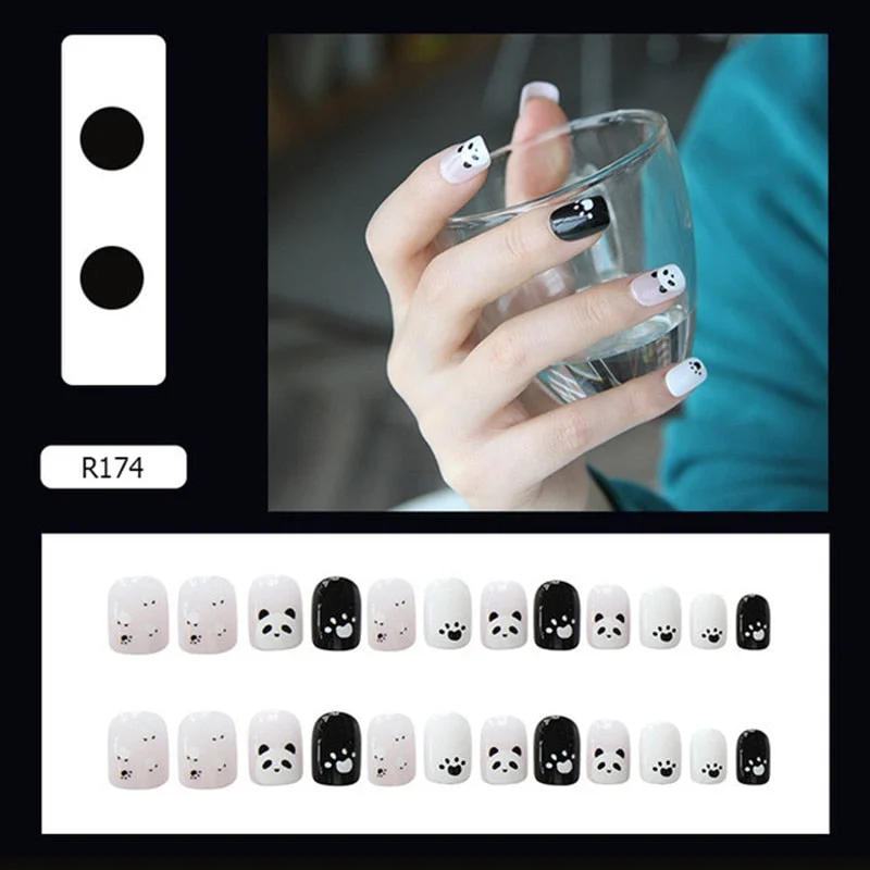 24pcs Multi-type Wear Short Paragraph Long Paragraph Fashion Manicure False Nails Full Cover Wearable Coffin Fake Nail Ballerina-Nail Inspo