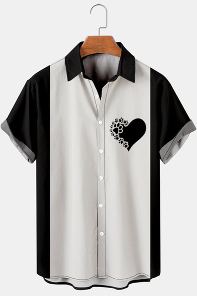 Men's Fashion Casual Dog Paw Love Print Shirt