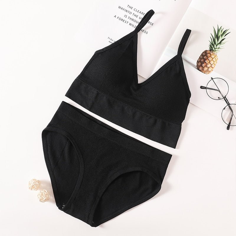 Women Bra Panties Set Seamless Bra Brief Cropped Cami Bralette Crop Top Brassieres Sexy Lingerie Active Bra Sport Underwear Set