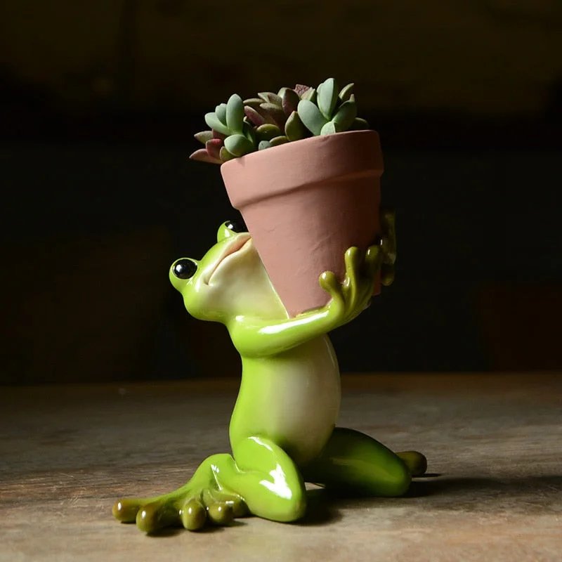 Creative Clay Pots with Frog Ornament Succulent Pot Plant Pot Cactus Planter Pots Nursery Pot Garden Pot Home Decoration