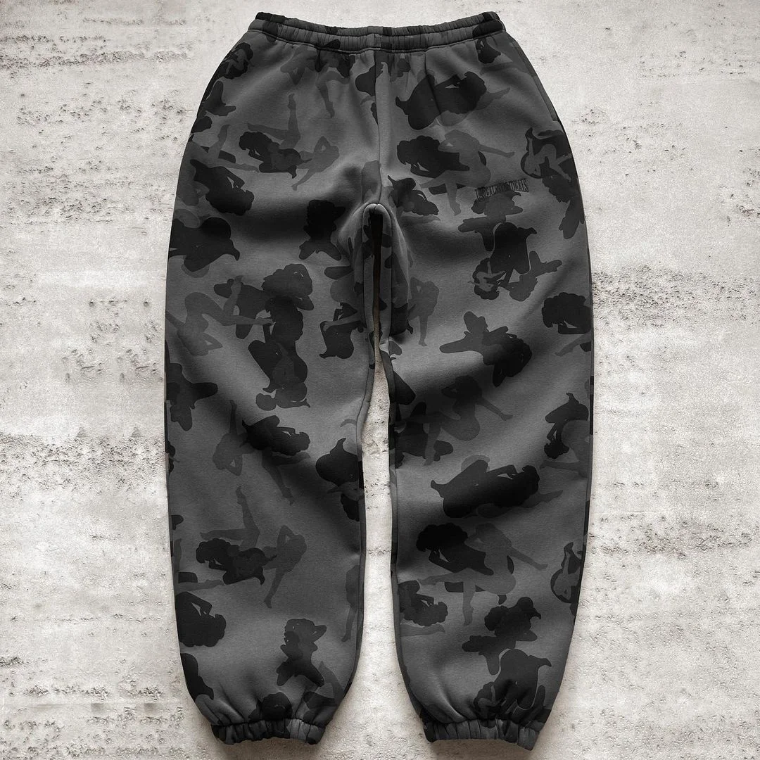 Casual Print Elastic Waist Sweatshirt Trousers
