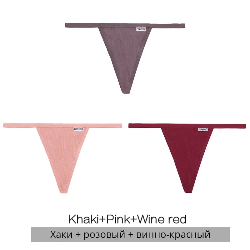 FINETOO 3Pcs/4Pcs Cotton Thongs Women Sexy G-string Panties M-XL Girl Underpants Low-rise T-back Underwear Female Lingerie Panty