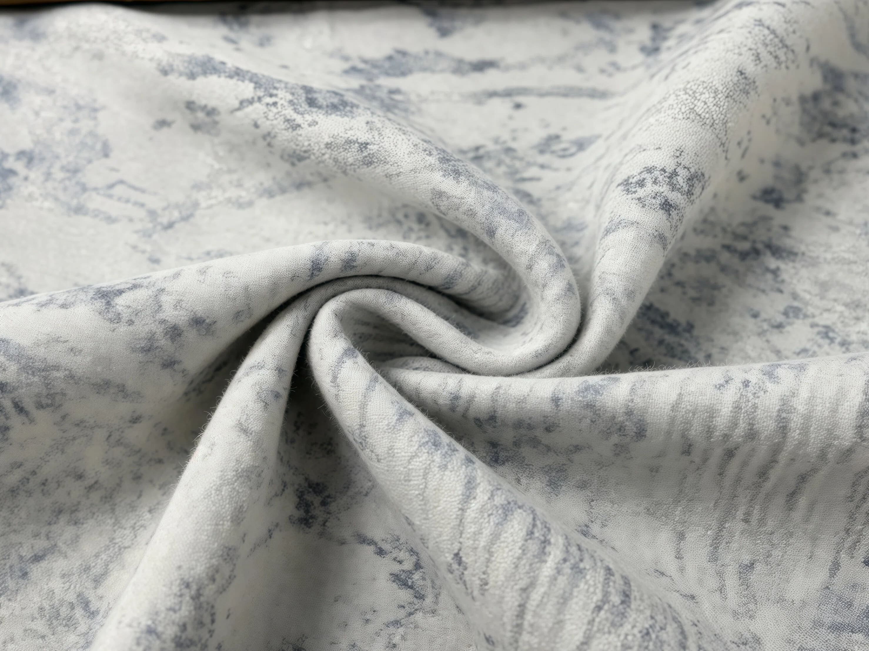 Soft Blue Marble Print Fabric, Cream Base Breathable Woven Material for Dressmaking & Sewing