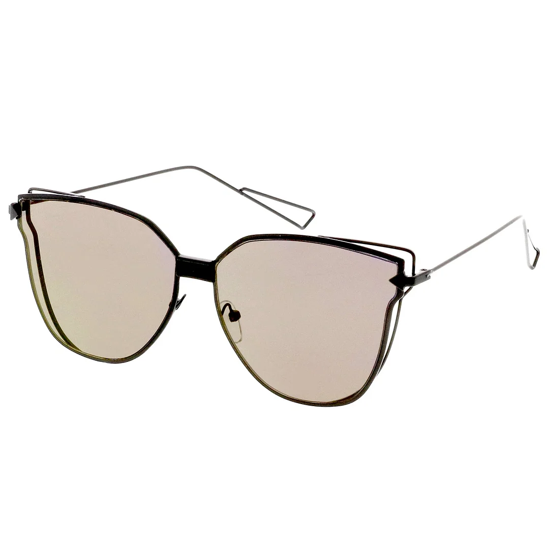 Oversize Cat Eye glasses With Mirrored Flat Lens And Wire Arms 59mm