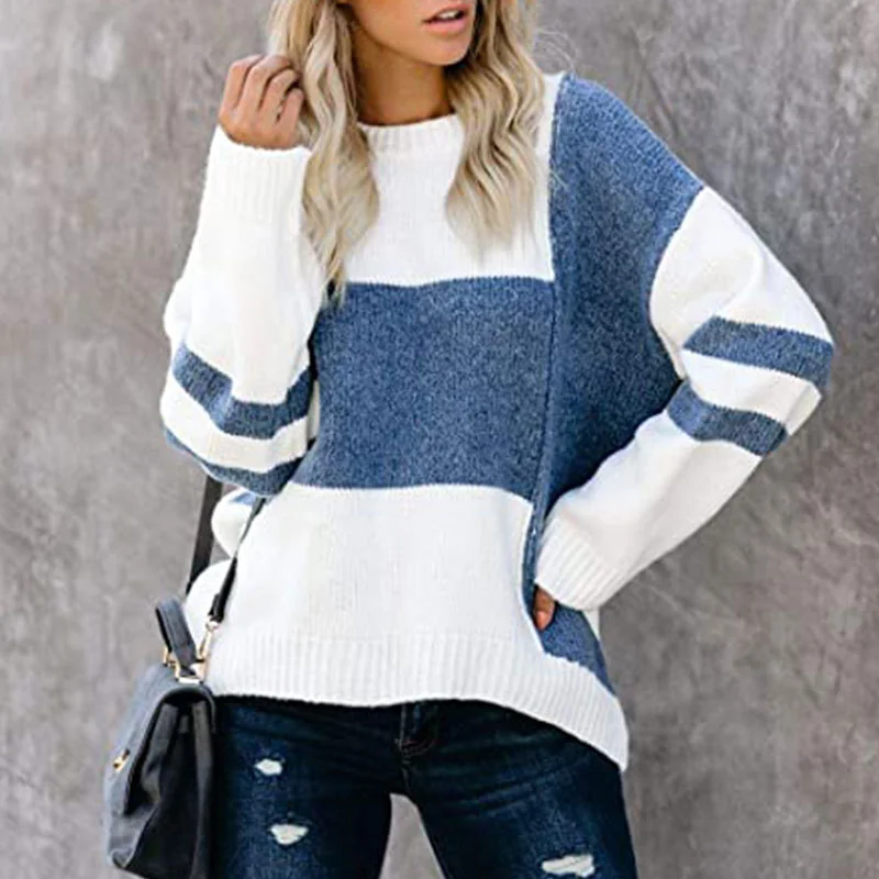 Athvotar Athvotar And Winter New Striped Retro Street Sweater Bumping Round Collar Knitting Shirt