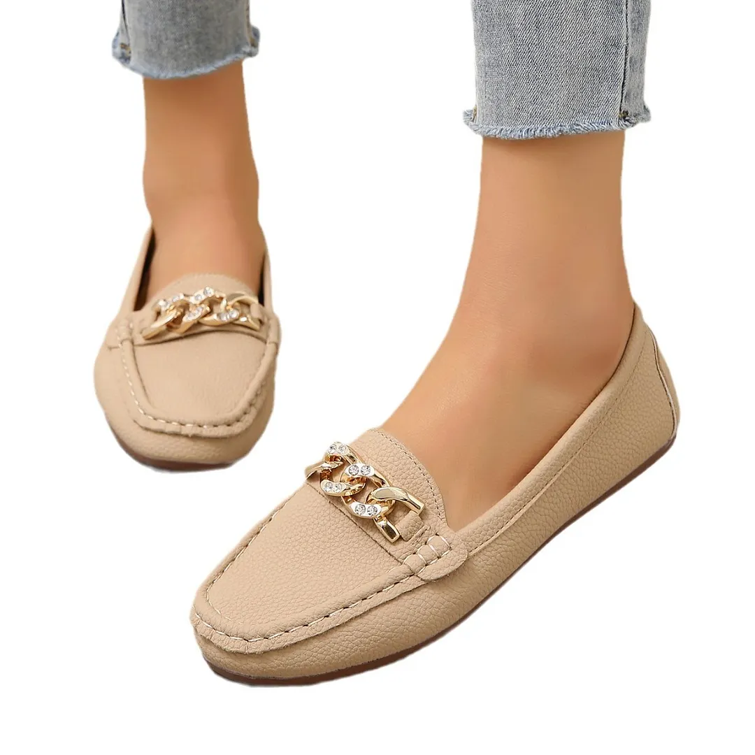 Breakj Breakj And Autumn New Bean Shoes Women's Version Of The Round Head Low Metal Chain Casual Mother Singles Women For A Long Time