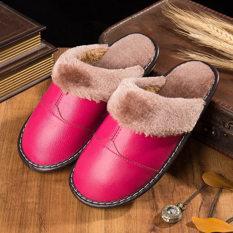 Female Anti-slip Warm Household Slipper Men Leather Slippers In Autumn And Winter Plus Size For 45 Couples Cotton Slippers