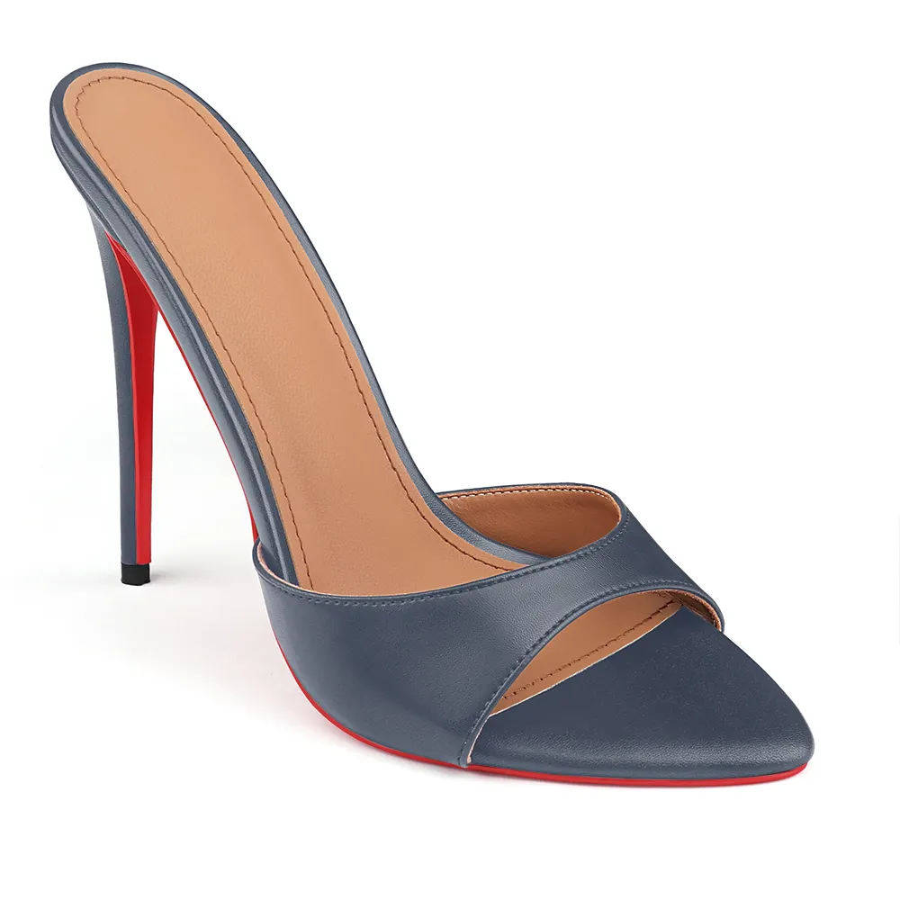 120mm/100mm/80mm Women's Sandals Strap Pointed Toe Mules Red Bottom Heels Matte-vocosishoes