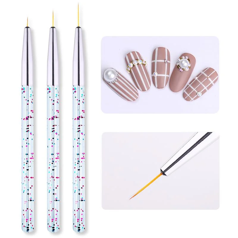 3Pcs Acrylic French Stripe Nail Art Liner Brush Set 3D Tips Manicure Ultra-thin Line Drawing Pen UV Gel Brushes Painting Tools-Nail Inspo