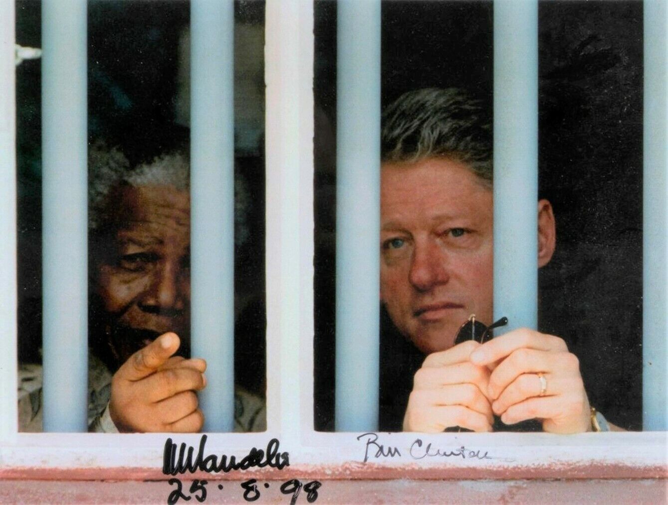 NELSON MANDELA & BILL CLINTON Signed Photo Poster paintinggraph - SOUTH AFRICA / US - preprint