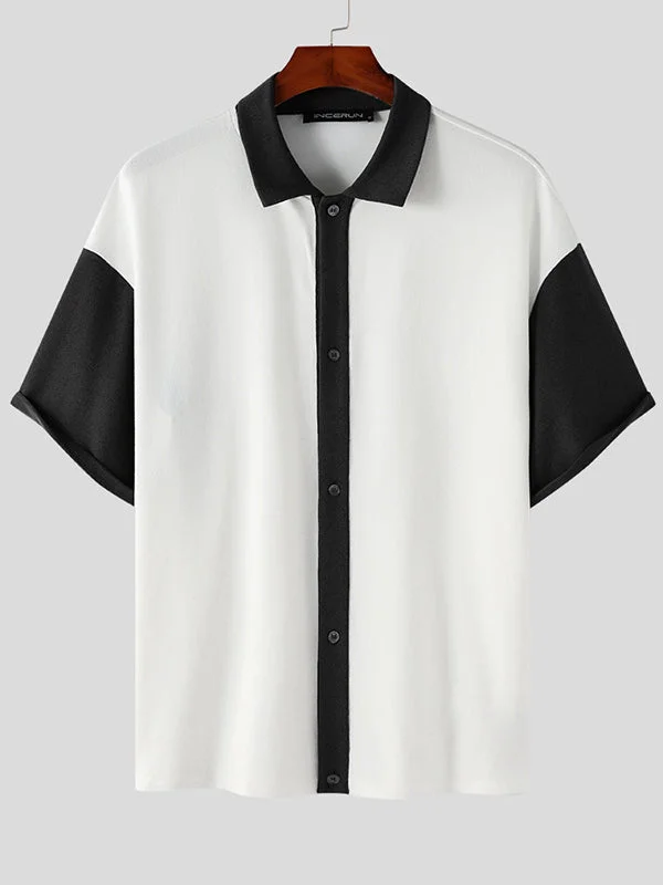 Aonga - Mens Contrast Color Two Tone Short Sleeve Shirt aonga