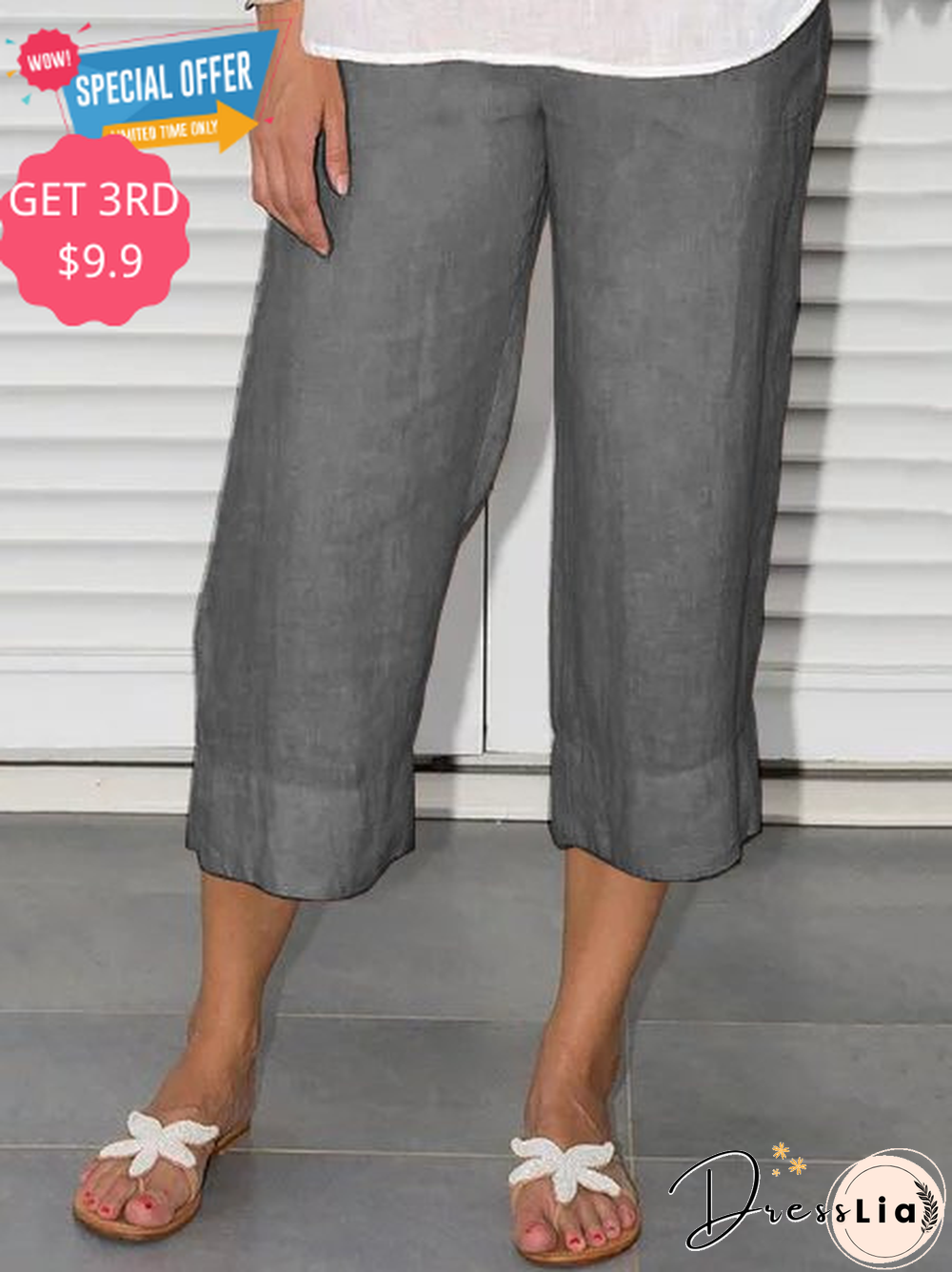 Woman Solid Plus Size Elastic Waist Solid Short Pants